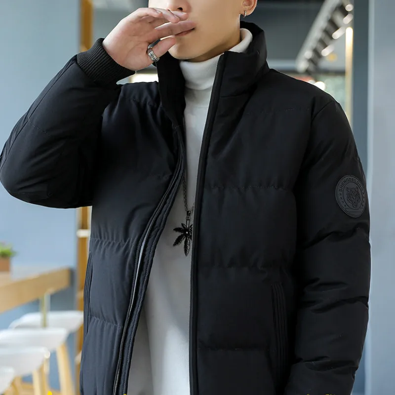 Stand Collar Warm Thick Cotton-padded Jackets Men Clothing Zipper Mens Jacket Solid Plus Size Winter Coat Male 4 Color M-8XL