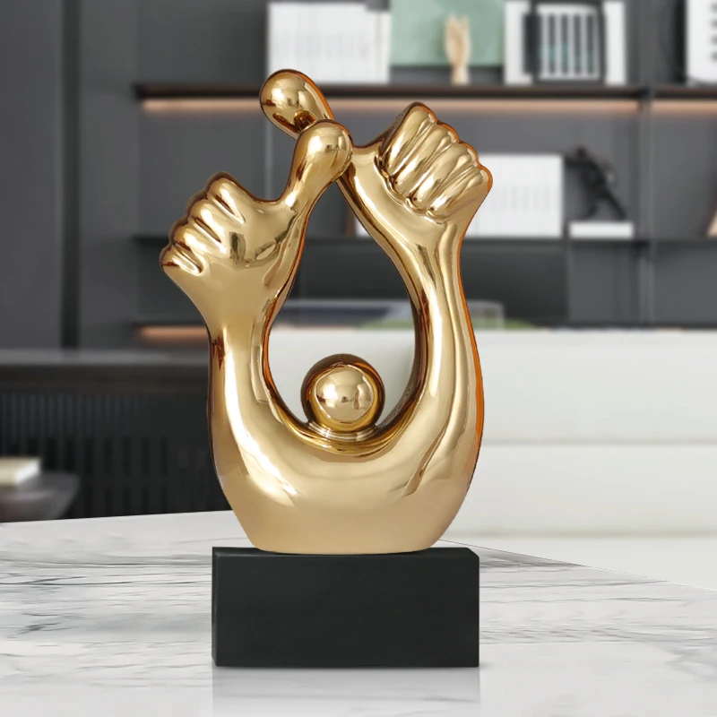 

Living Room Decoration Golden Finger Statue Ceramic Crafts Decorative Sculpture Office Bookcase Desktop Personalized Decoration