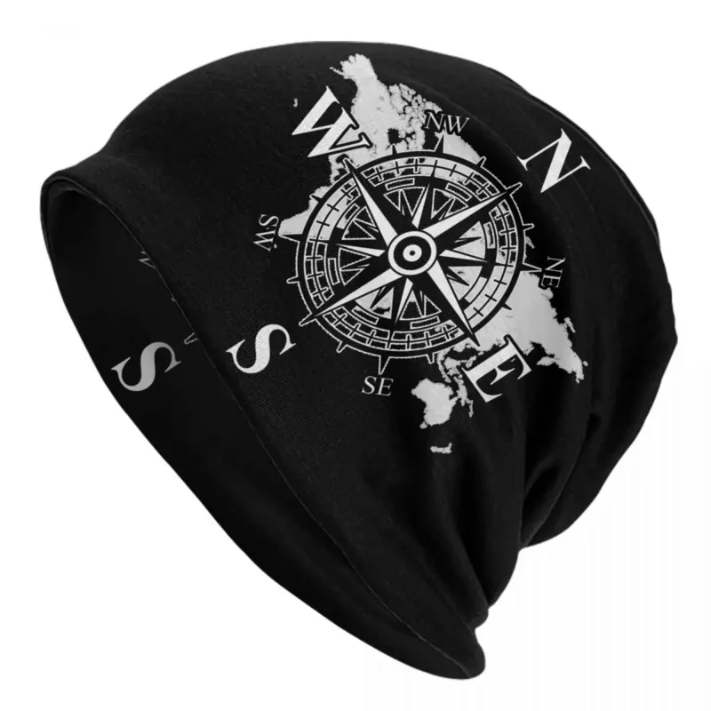 

Compass With World Map Skullies Beanies Caps Unisex Street Winter Warm Knitting Hat Adult Cardinal Points Of Earth Bonnet Hats