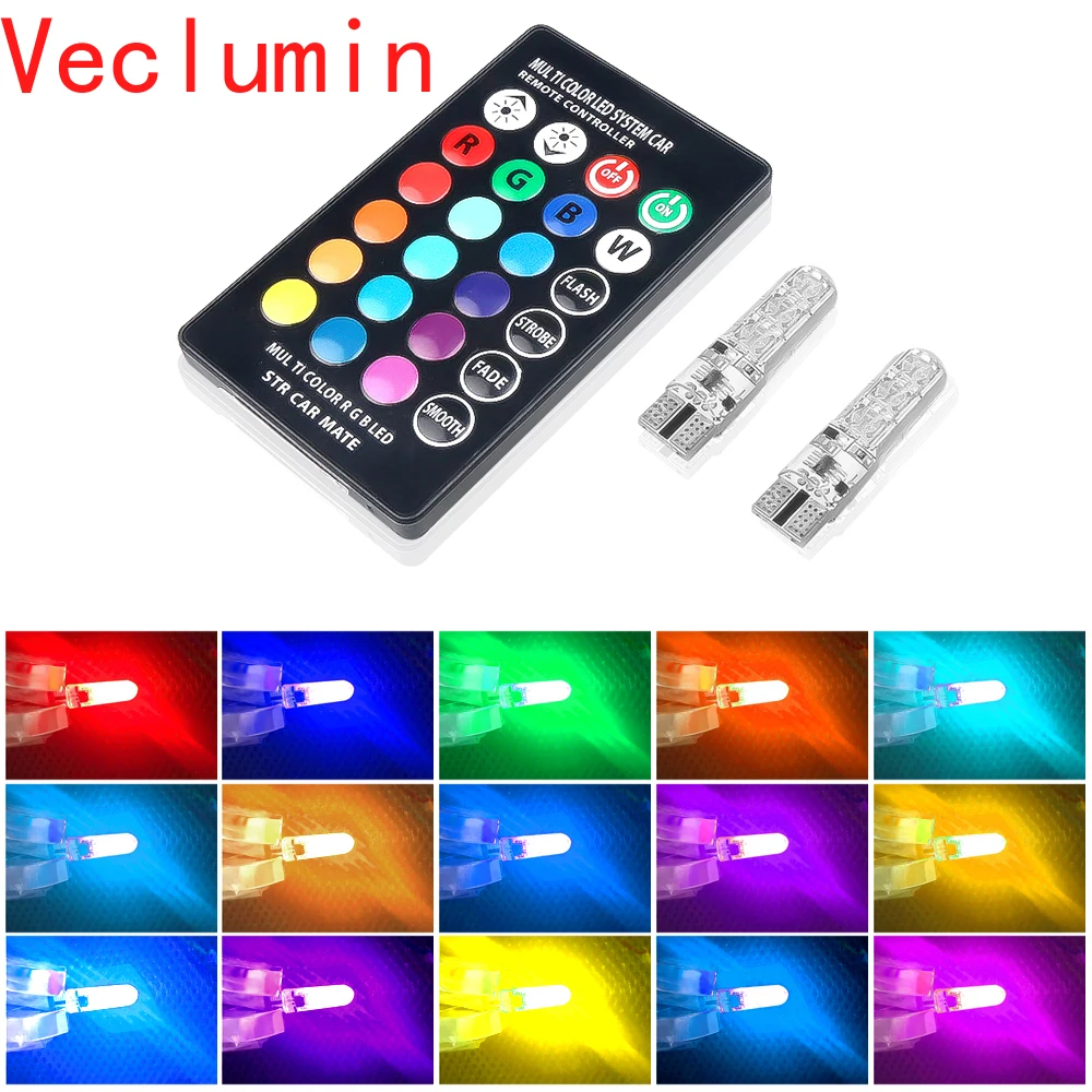 

1 комплект Т10 RGB Стробоскопическая Лампа, лампа T10 W5W, автомобильные лампы, лампы 194 168 501, желтая Кремниевая лампа, габаритные огни 12 В с дистанционным управлением