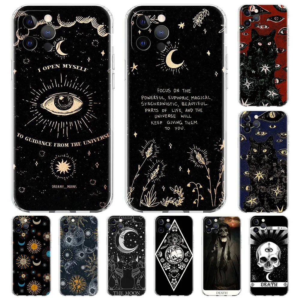 Silicone Phone Case for Apple iPhone 11 12 13 14Pro 8 7Plus XR X 6S 14MAX Soft Waterproof Cover XS 5 5S SE Funda Death Tarot Cat