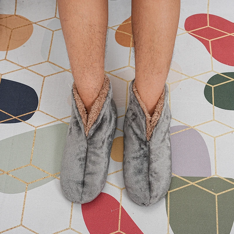 Взрослые мужские противоскользящие носки-тапочки утолщенные и теплые домашние