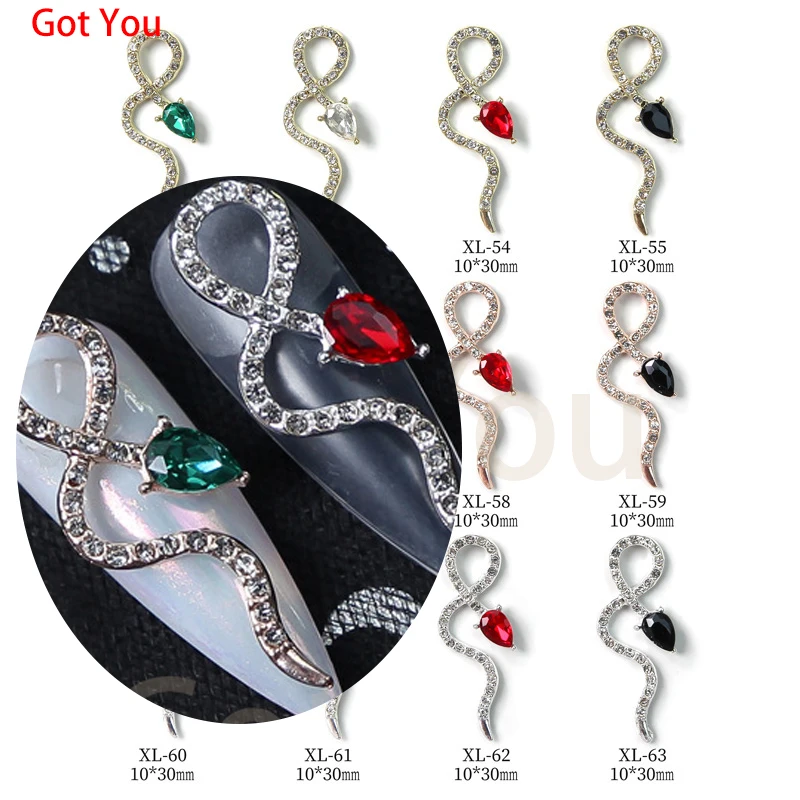 

2022 Newest Oversized Snake 3D Nail Charm Metal Crystals Big Rhinestones Snake For Nails Art Decorations DIY Alloy Nail Diamond