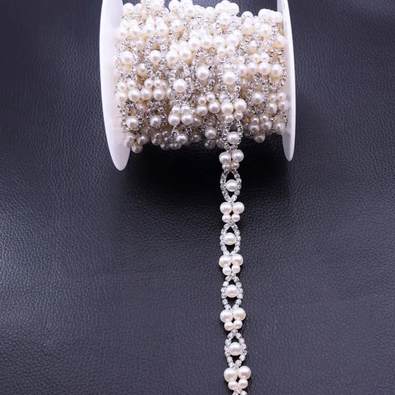 

5Yards Cheap Pearl Thin Rhinestone Chains Decorate Trimming for Bridal Belt Accessories DIY Decorations Wedding Dress apparel