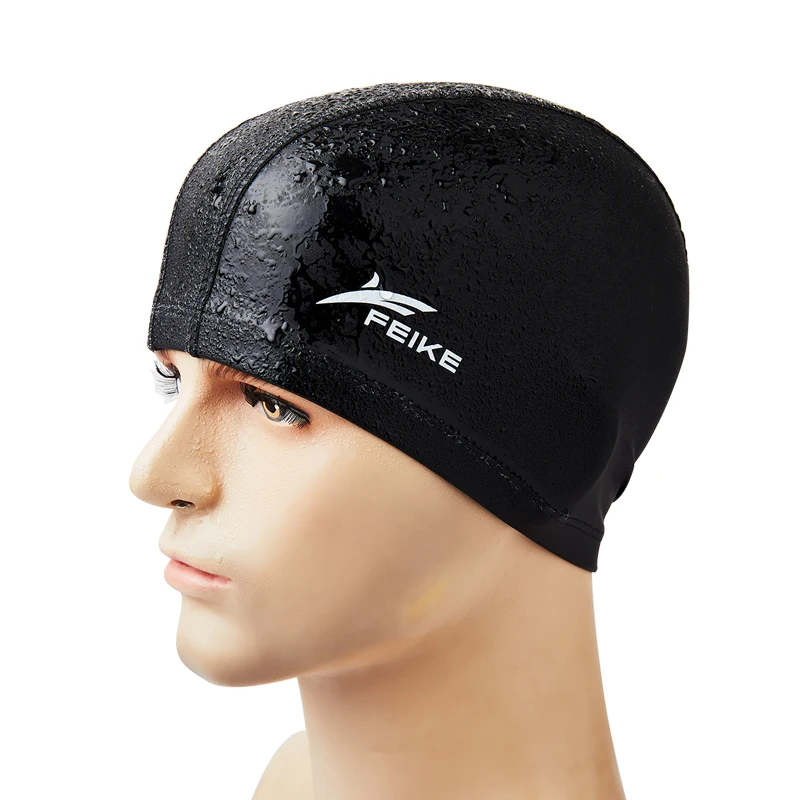

Men Women Free Size Elastic Waterproof PU Fabric Swim Cap Long Hair Ears Protection Hat Water Sports Pool Caps
