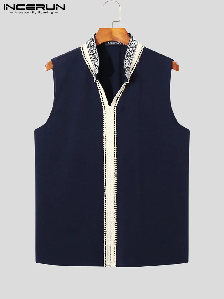 Handsome Well Fitting New Men Tops INCERUN Webbing Blouse Casual Streetwear Male Hot Sale Stitching Sleeveless Shirts S-5XL 2022