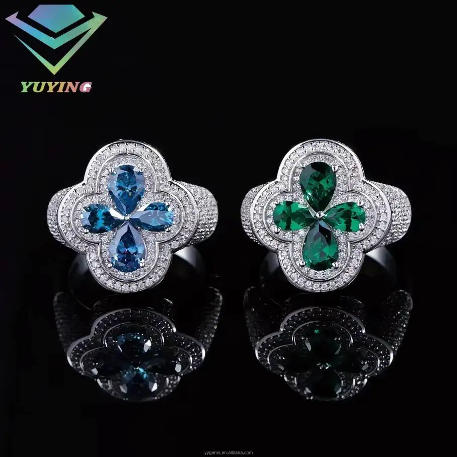 Фото Модное кольцо с муассанитом Fashion Clover, ювелирное изделие из стерлингового серебра 925 пробы, кольцо в стиле хип-хоп для мужчин и женщин, кубинское кольцо с муассанитом VVS, имитирующим бриллиант №3