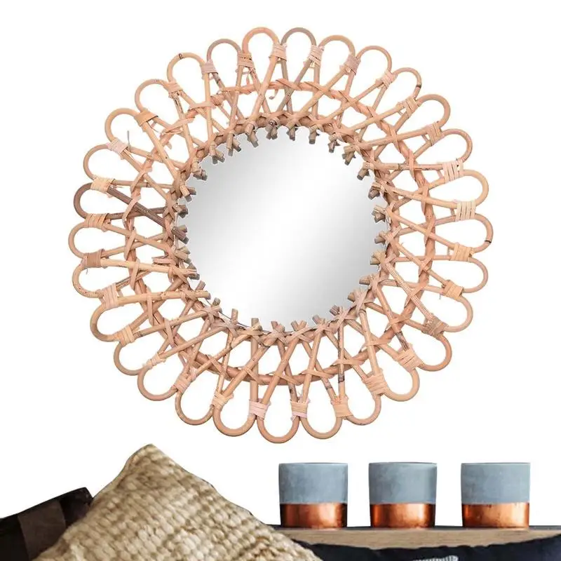 

Hanging Wall Mirror With Rattan Fringe Round Mirror Decor For Apartment Living Room Bedroom Baby Home Decoration