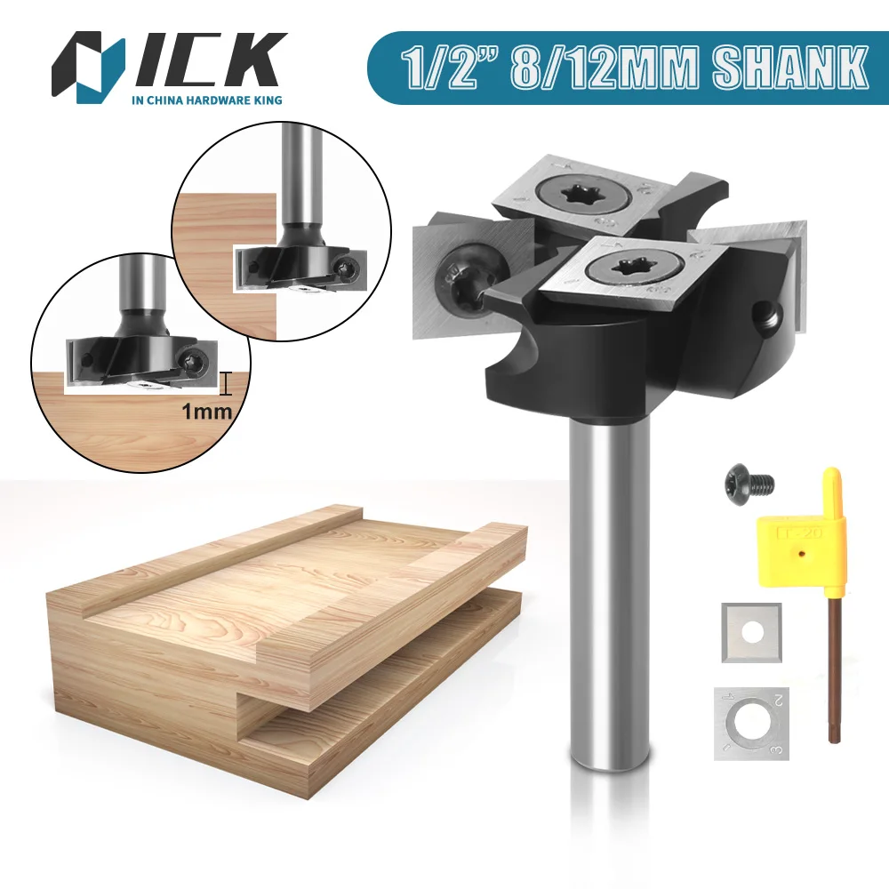 8/12/12.7mm Shank 2-Flute Woodworking Planer Bit 1-1/2" Cutting Diameter Spoilboard CNC Surfacing Router Bit Insert Carbide Slab