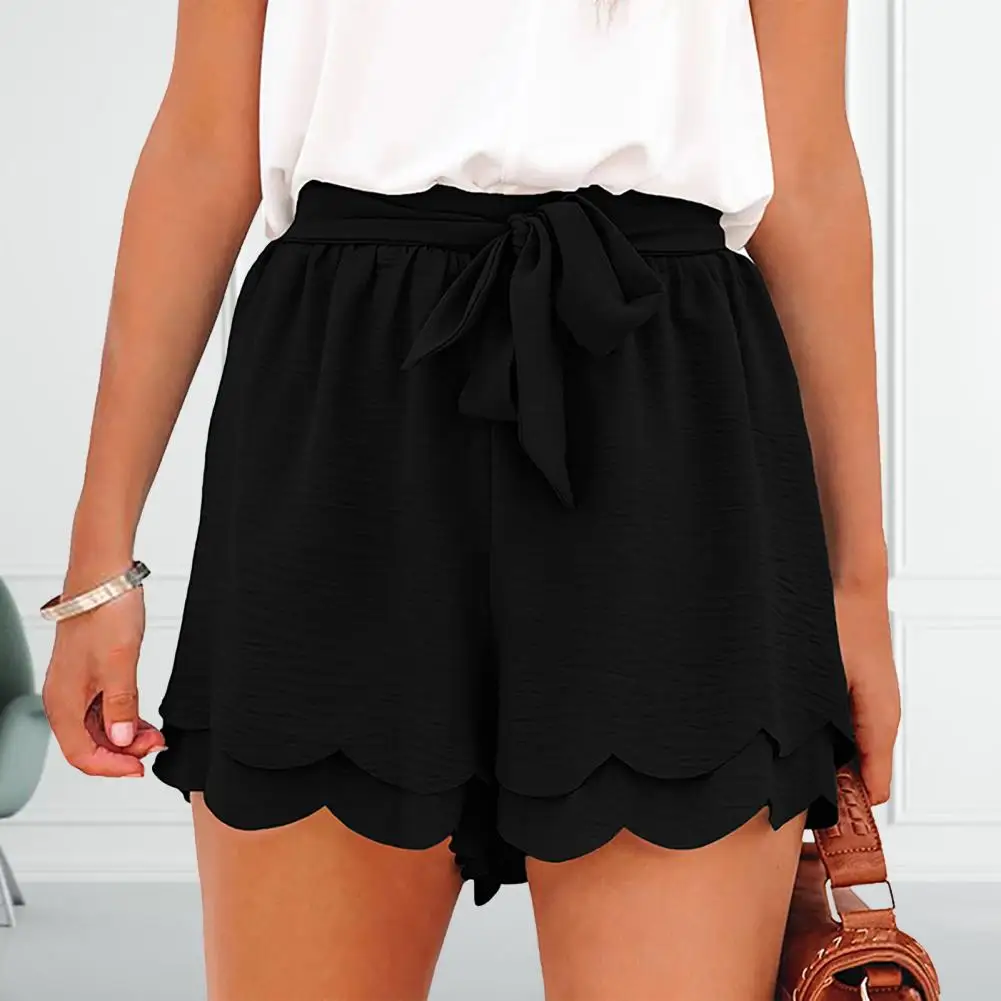 

Women Shorts Leisure Comfortable to Wear High Waist Breathable Bow-knot Casual Double-layered Petal Edge Shorts Daily Clothes