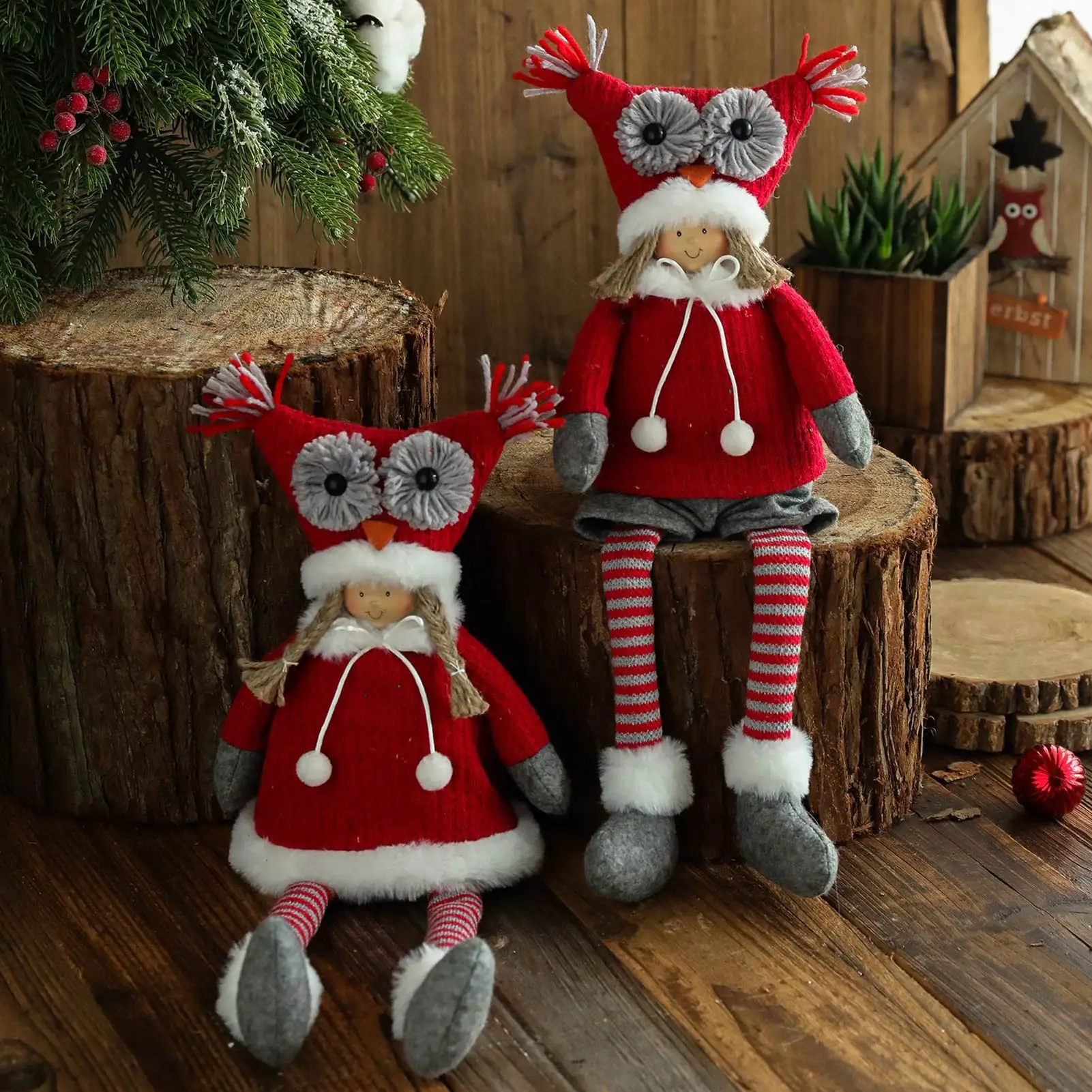 

Рождественская сова длинные ноги эльф тканевые сидячие куклы для офиса дома Рождество Новогодние украшения для вечеринки орнамент подарки