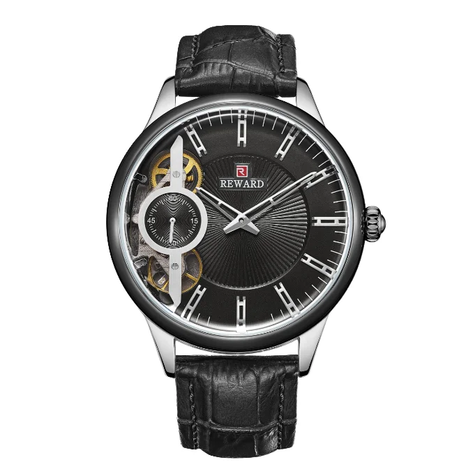 Полностью автоматические механические часы для мужчин в стиле ретро с кожаным