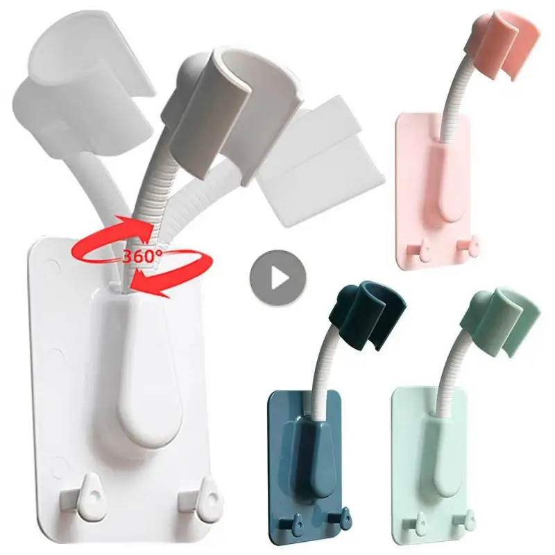 

360° Universal Adjustable Shower Bracket Holder With 2 Hooks Plastic Showerhead Stand Holder Wall-Sticky Bath Rack For Batheroom