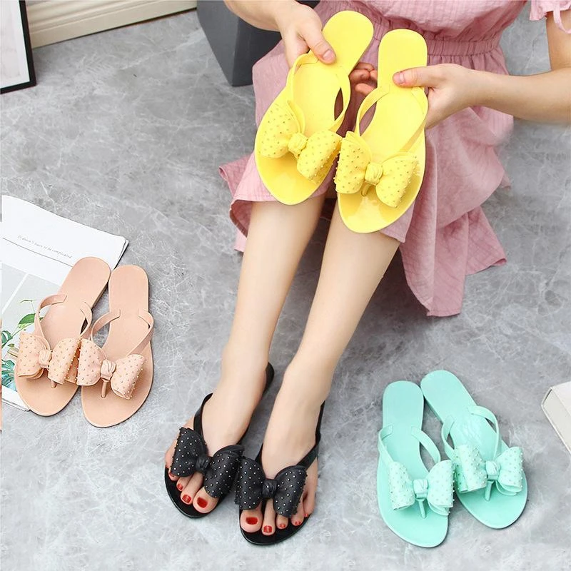 Новинка 2024 женские сандалии летние шлепанцы на плоской подошве с бантом пляжные