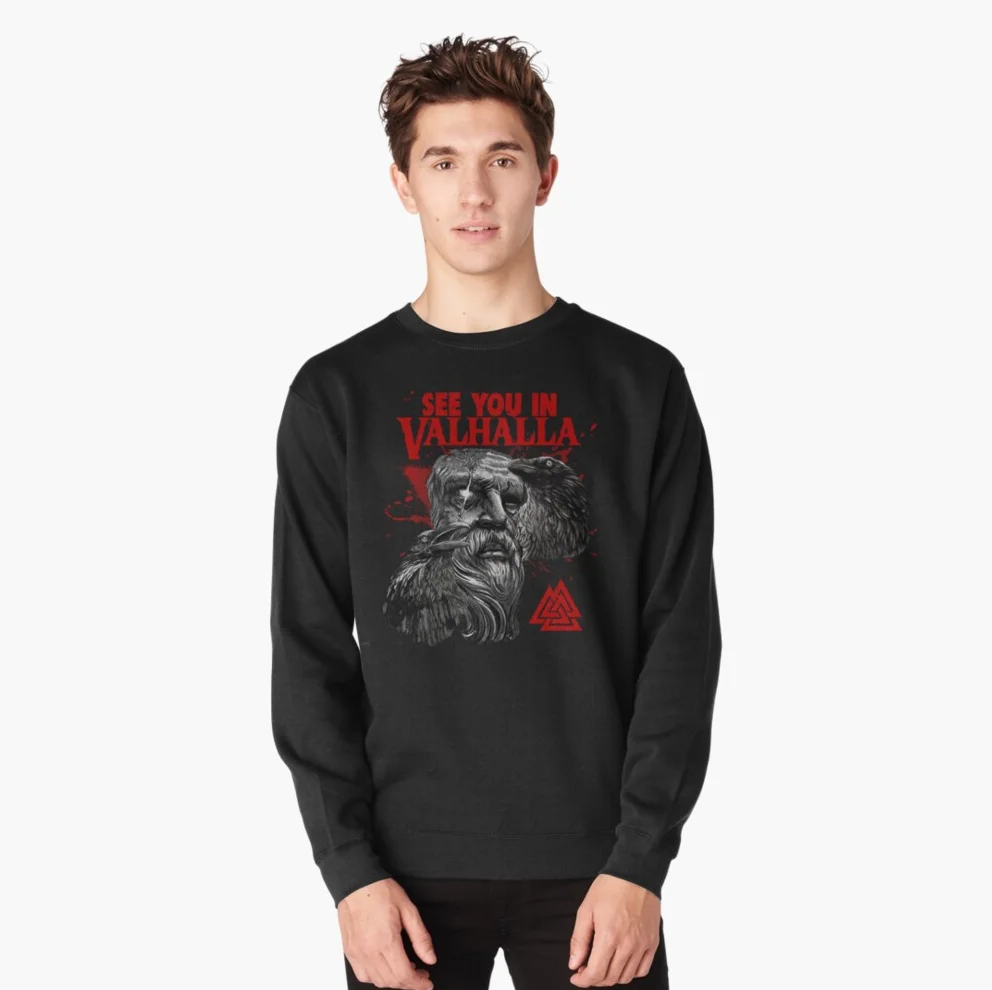 

Свитшот викингов, с рисунком крови Одина и ворона, новинка, 100% хлопок, удобный повседневный мужской пуловер, худи, модная уличная одежда