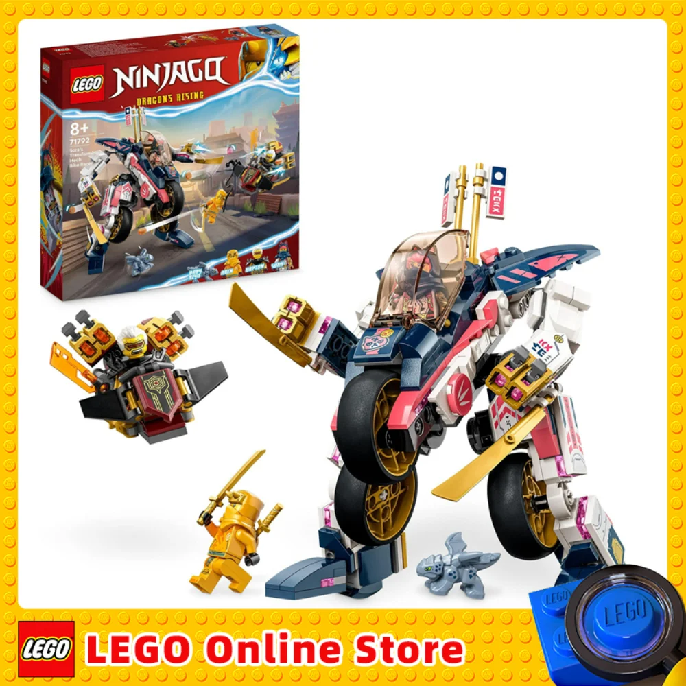 

LEGO 71792 NINJAGO Soras Transforming Mech Bike Racer 2-in-1 Set Motorcycle Toy Set with 3 Mini Figures for Kids Boys and Girls