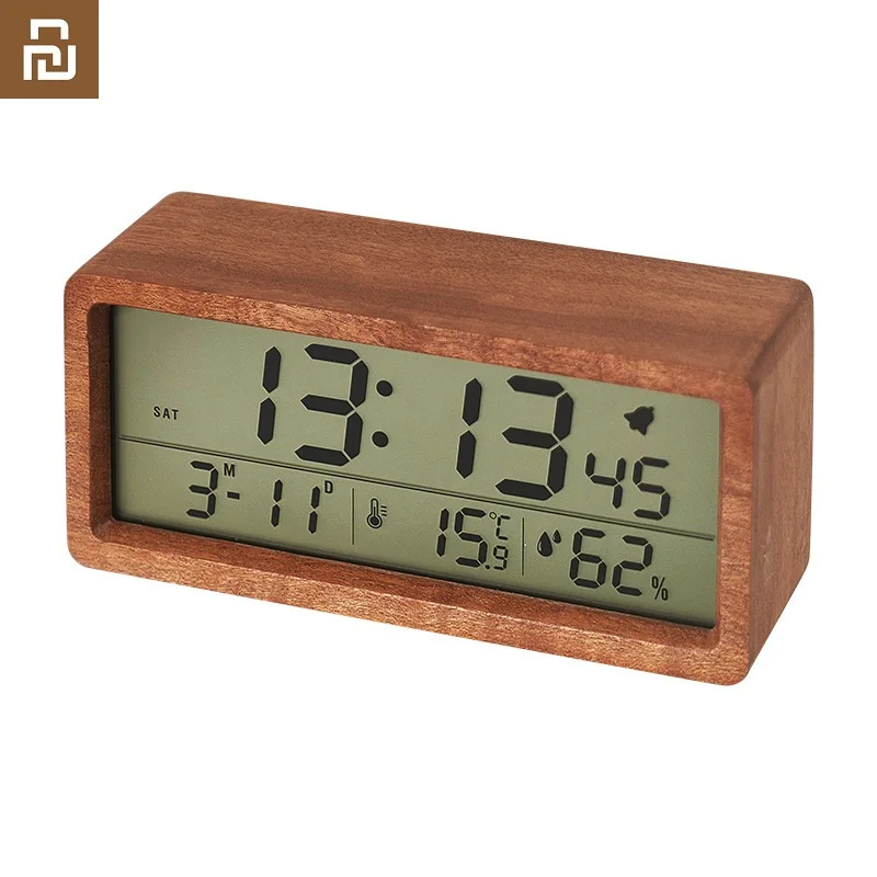 

For Xiaomi Youpin Solid wooden clock Simple temperature and humidity display Digital clock luminous bedside alarm clocks