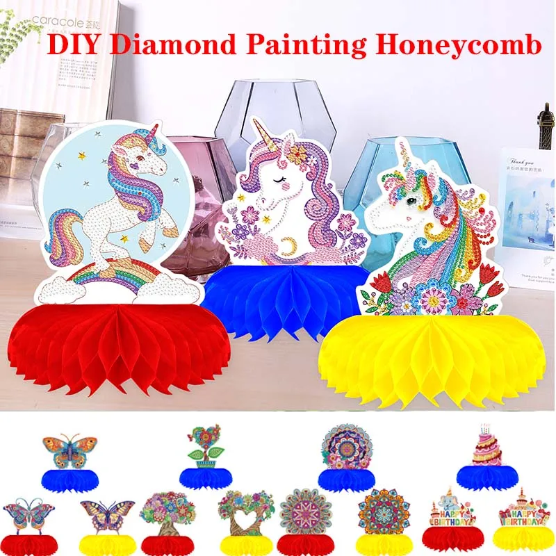 

DIY Honeycomb Diamond Painting Decoration Rhinestone Mosaic Honeycomb Paper Fan-shaped Flower Foneycomb Desktop Ornament Gift