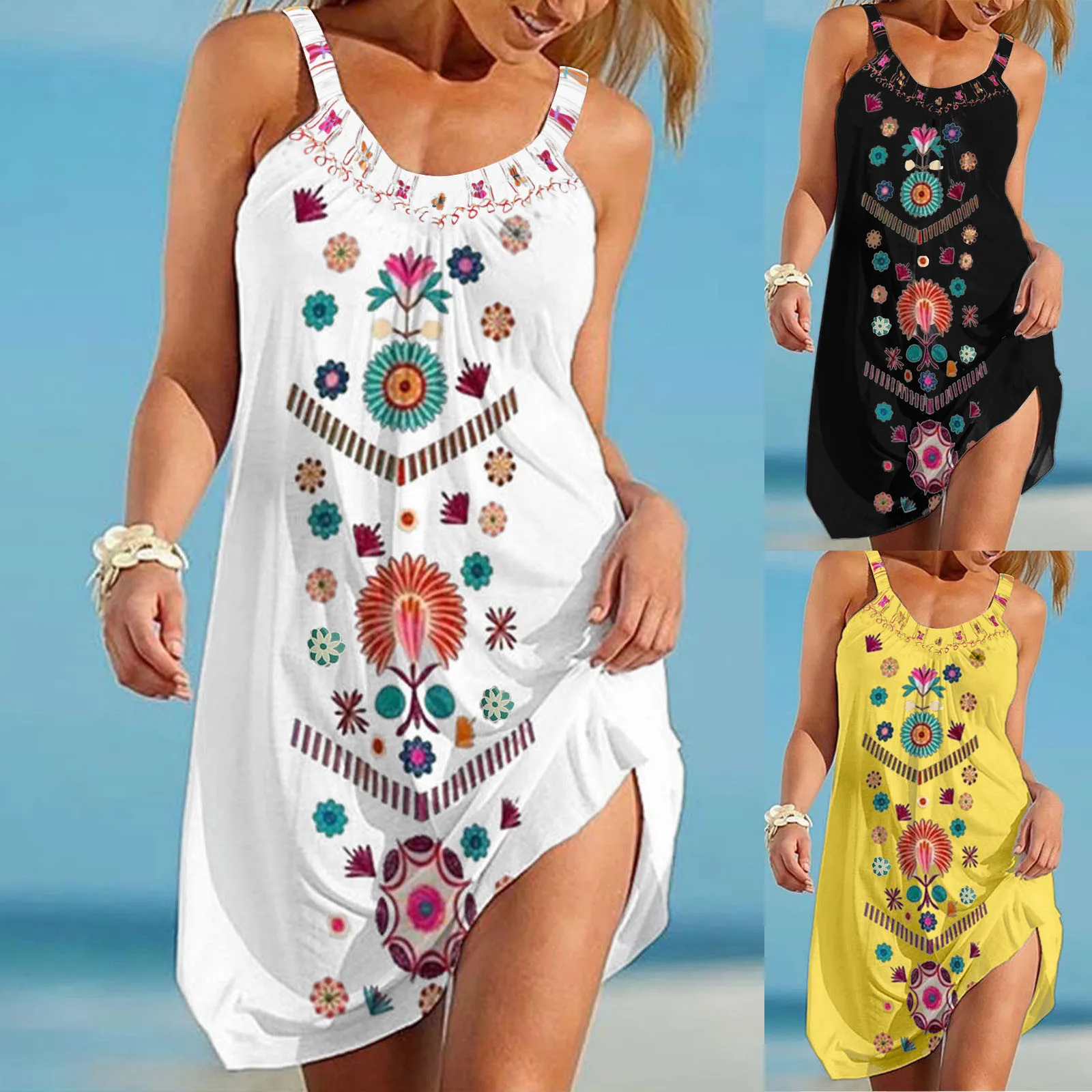 

Summer Dresses For Women 2022 Plus Size Party Beach Vacation Tie Dye/Solid High Slit Long Bodycons Dresses robe femme été