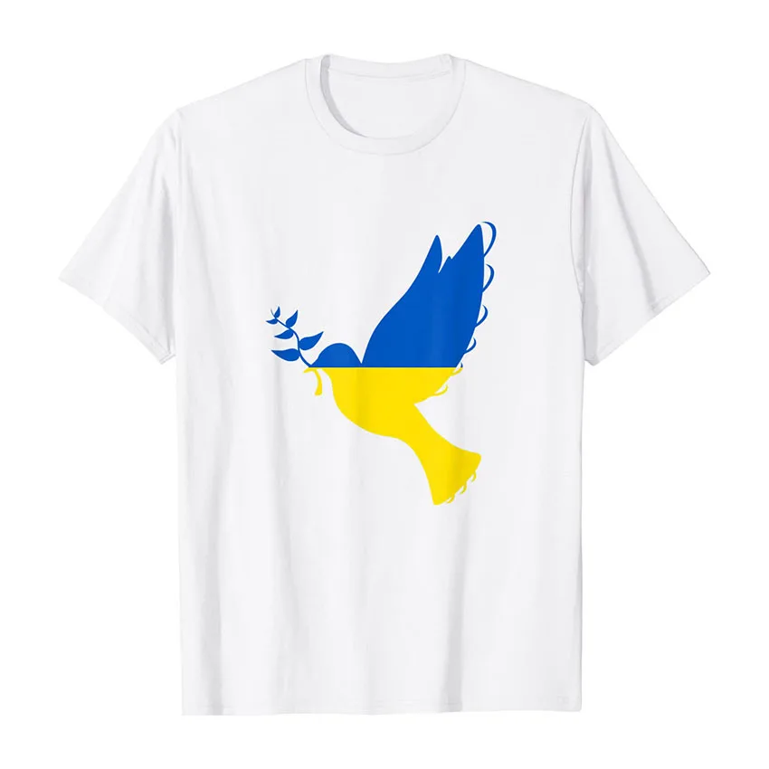 

2022 Ukraine Flag peace dove Anti-war T-Shirt for Men Short Sleeve Casual O-Neck High Quality Cotton T Shirt Male Tops Clothes