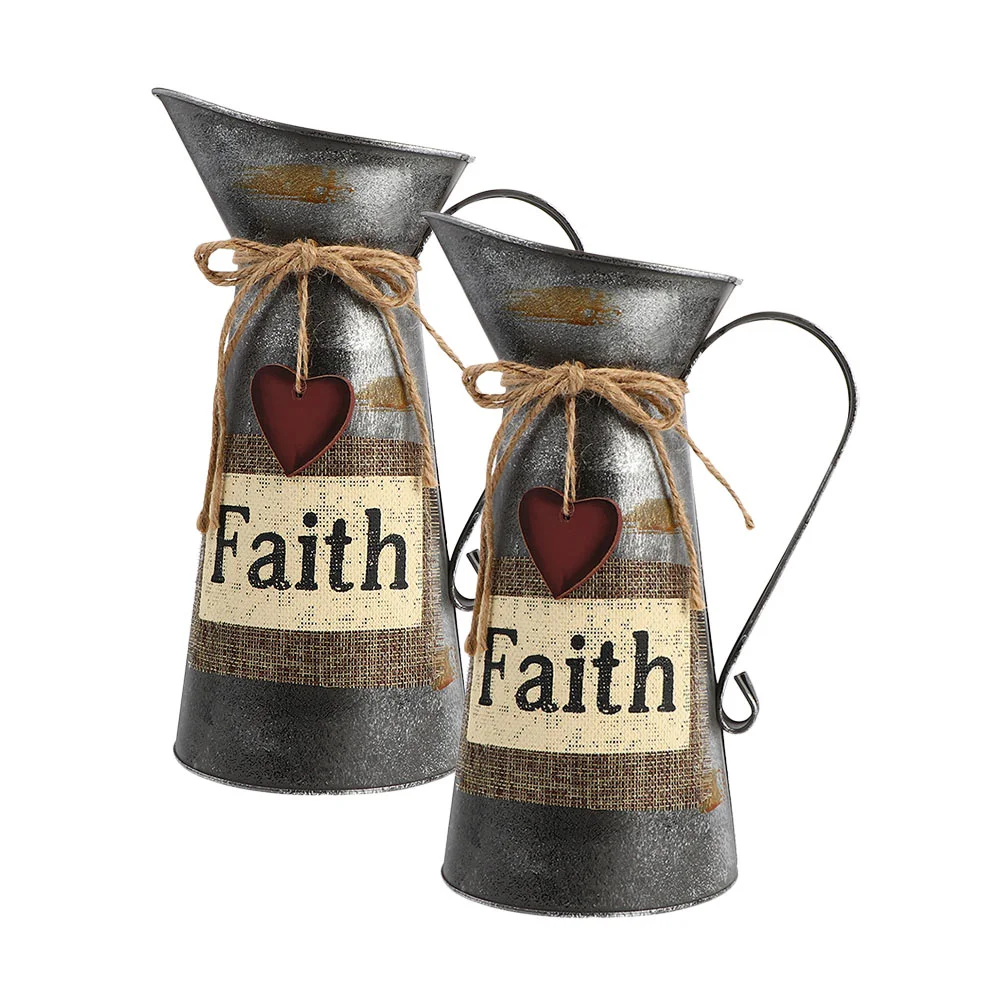

2Pcs Rustic Metal Craft Flower Bucket Farmhouse Plants Vase Garden Decoration