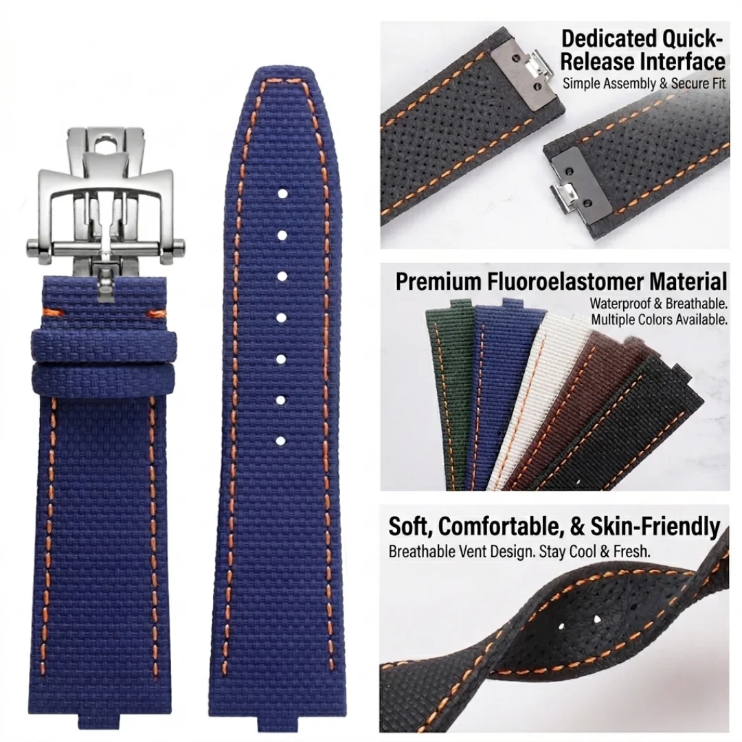 Фото Подходит для Vacheron Constantin Overseas 4500V 5500V 7900V, ремешок из фумированной резины FKM, 24×7 мм, ручной работы, с концевыми звеньями. №2