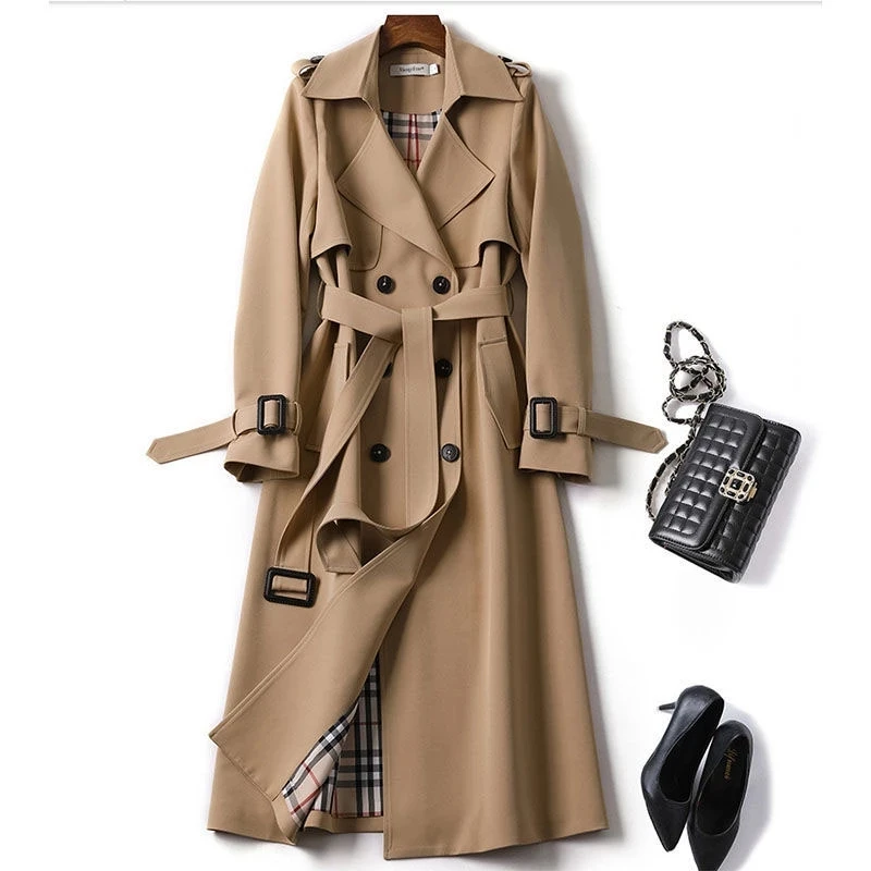 

2022 Autumn Winter New Lady Elegant Fashion Windbreaker Solid Color Plus Size Loose Trench Coat Long Sleeves Women's Outerwear