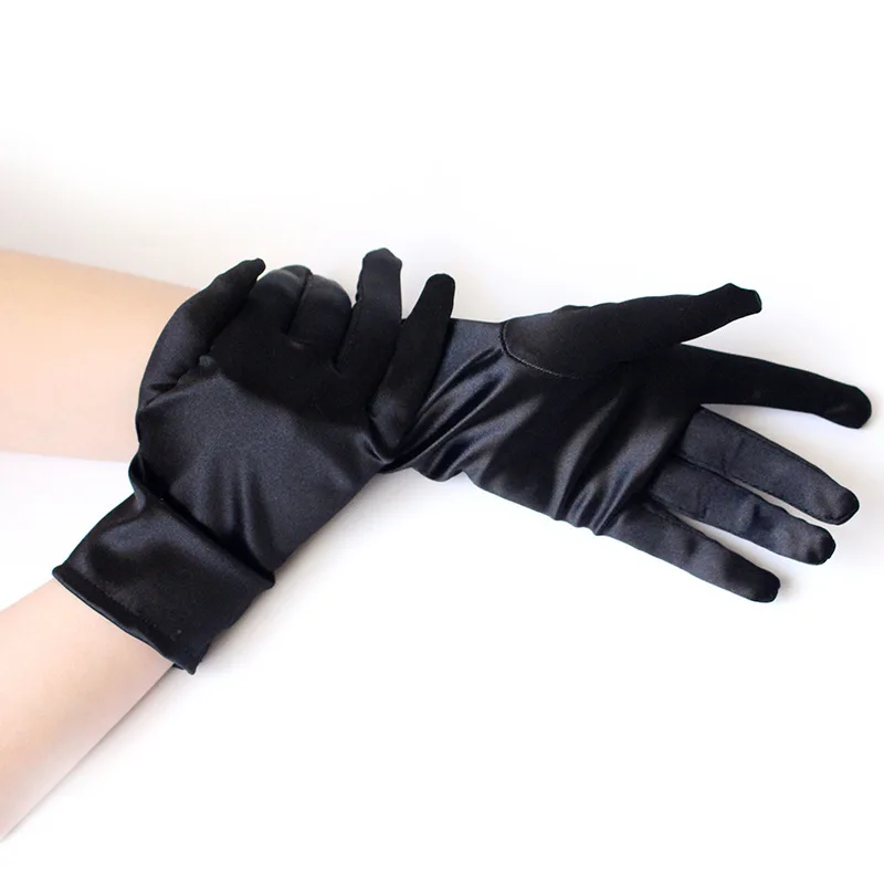 

Women Short Satin Gloves Evening Dress Etiquette Gloves Stretchy Dance Performance Prom Ball Etiquette Gloves Black White Red