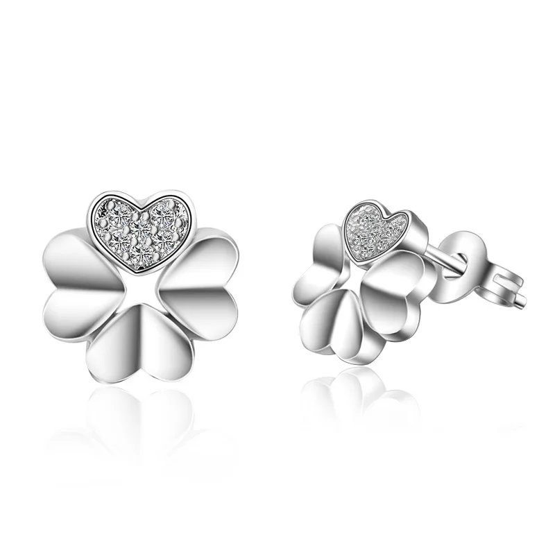 

KOFSAC Classic Zircon Lucky Four-Leaf Clover Stud For Girl Fashion Jewelry 925 Silver Earrings Women Cute Flower Earring Gifts