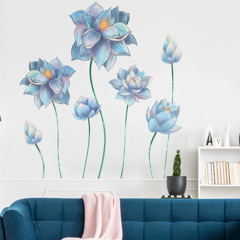 

65x71cm Lotus Still life Self-adhesive Wall Stickers Removable PVC Mural Home Decor Decals for Bedroom Living Room Wallpaper