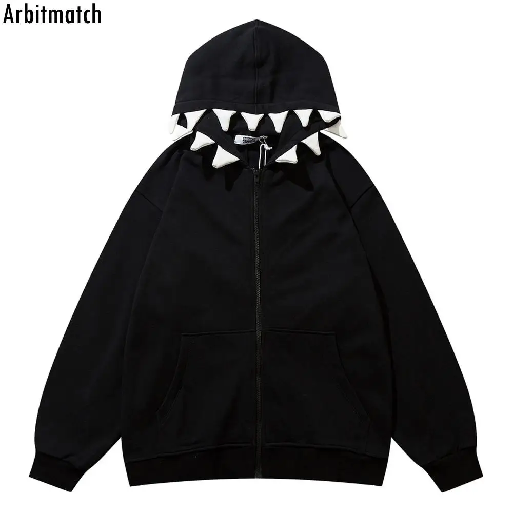 

Arbitmatch Hip Hop Hoodie Sweatshirt Autumn Casual Streetwear Funny Shark Design Zip Up Hooded Sweatshirt 2022 Harajuku Coat