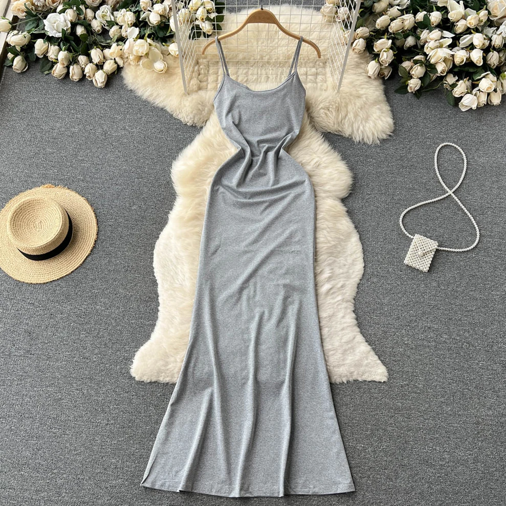 

2022 Summer New Popular Gray Temperament Camisole Dress Woman Dress