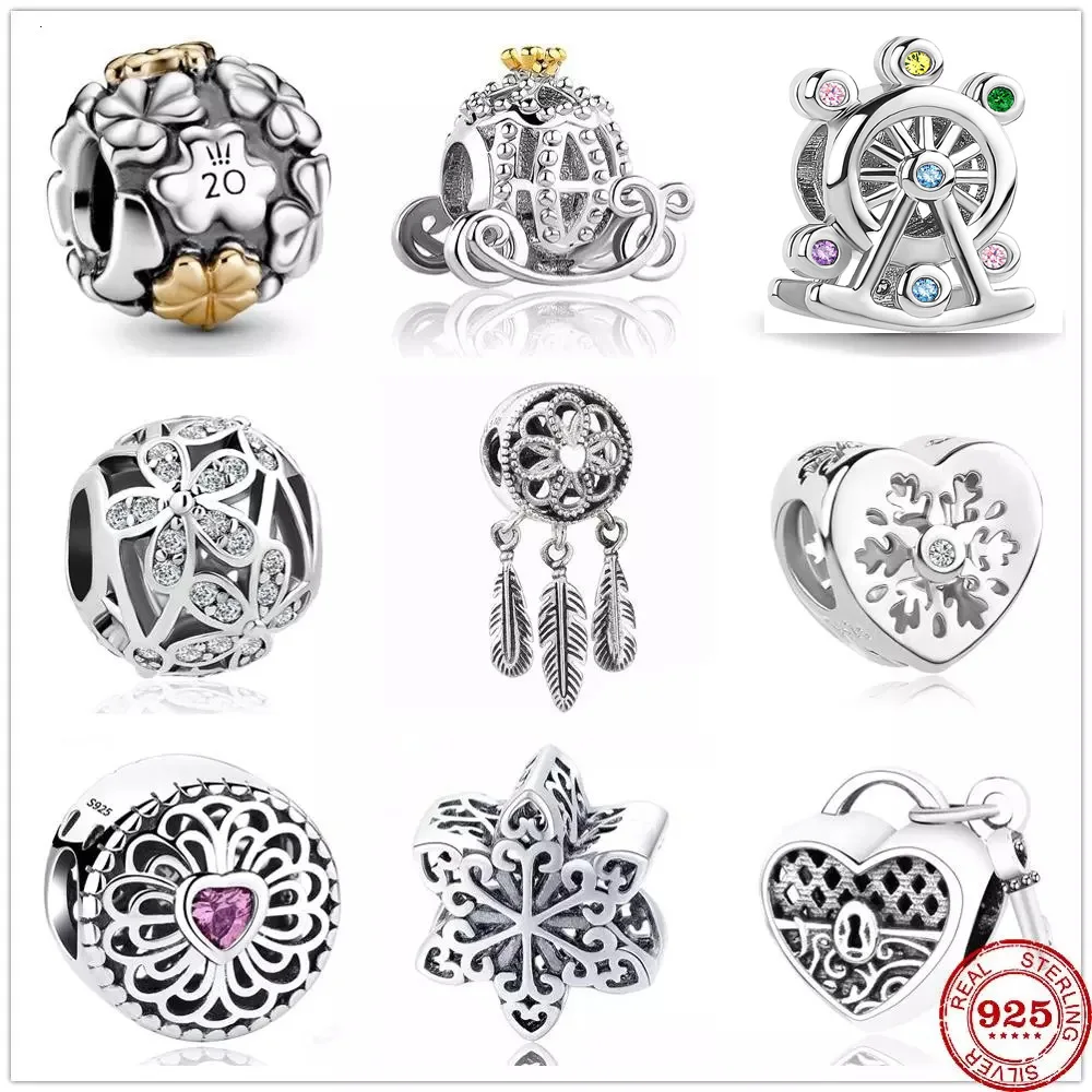 

Fit Original Pandora Charms Bracelet 925 Sterling Silver Love & Friendship Snow flower charm bead DIY Jewelry Making Berloque