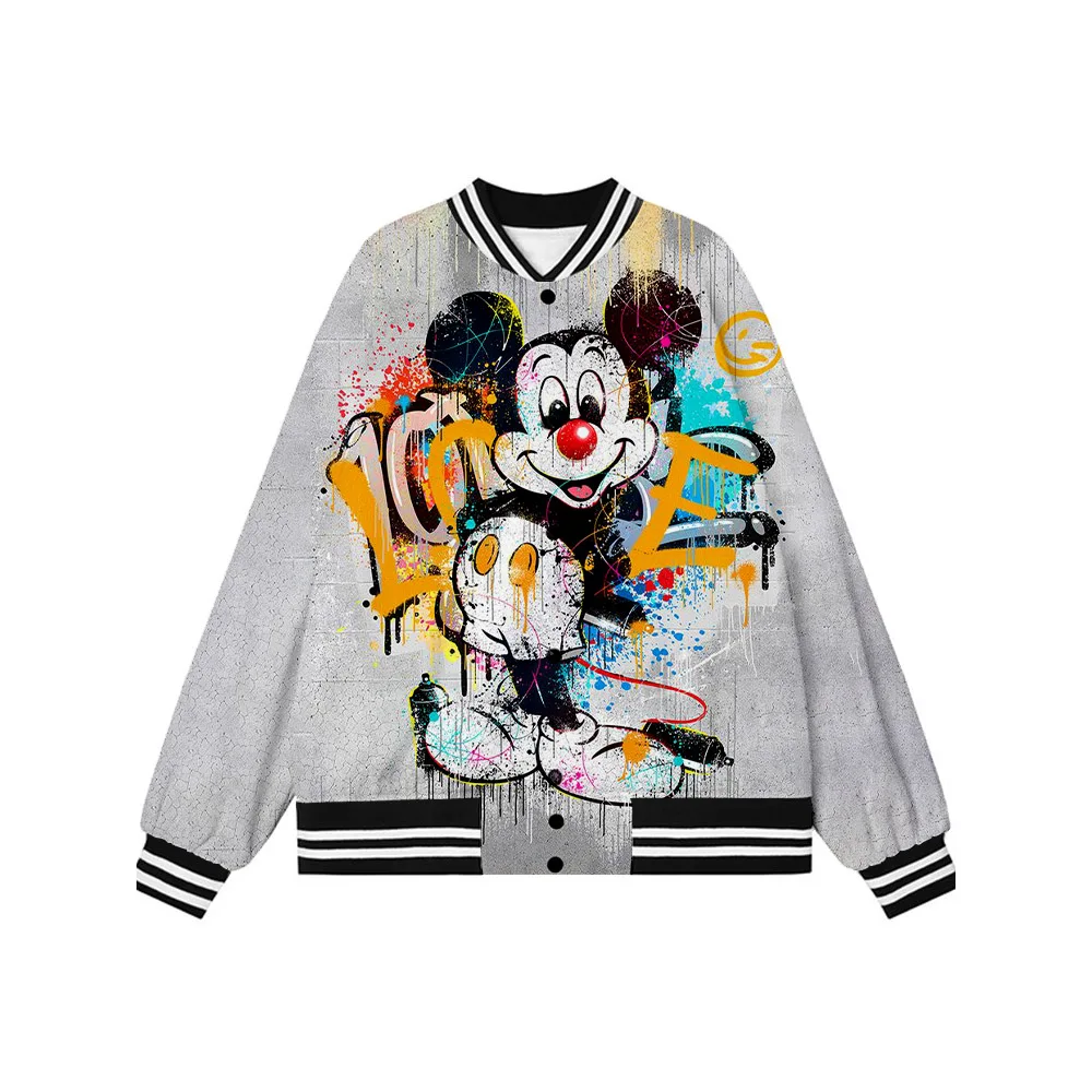 

Бейсбольные куртки Disney с Микки и Минни, мужские и женские куртки в стиле хип-хоп, уличные топы для мальчиков и девочек в стиле Харадзюку