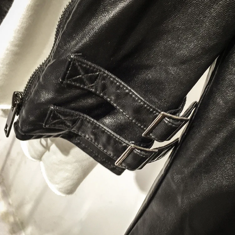 Spring and autumn stand collar casual ultra-short leather clothes women slim fashion high waist motorcycle jacket small coat