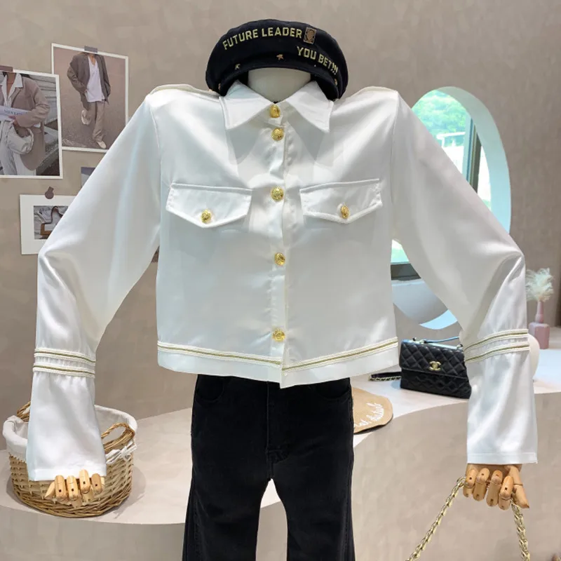 

New Women's Clothing 2022 Spring Short shirt White shirt design fashion long sleeved Tops blouse cardigan