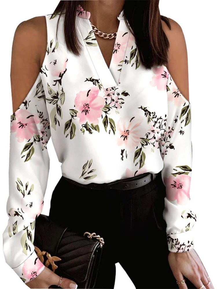 

Женская Элегантная блузка с V-образным вырезом, популярная приталенная рубашка в винтажном стиле с цветочным принтом, офисные Модные Топы с длинным рукавом, осень 2023