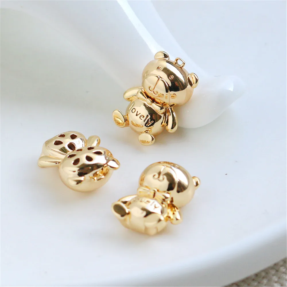 

14K gold colored 13*17mm hollowed out three-dimensional Bear Pendant DIY jewelry bracelet necklace pendant accessories