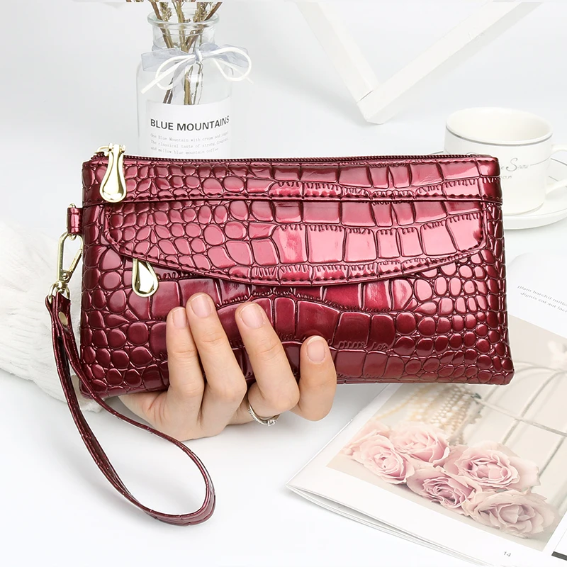 1pc Fashion Women'S Wallet Solid Color Crocodile Pattern Card Wallet Clutch Purse Phone Clutch Wallet For Women Ladies