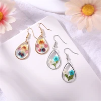 2022 vintage fashion transparent water drop flower hoop earrings for women trendy girls wedding party jewelry accessories gift