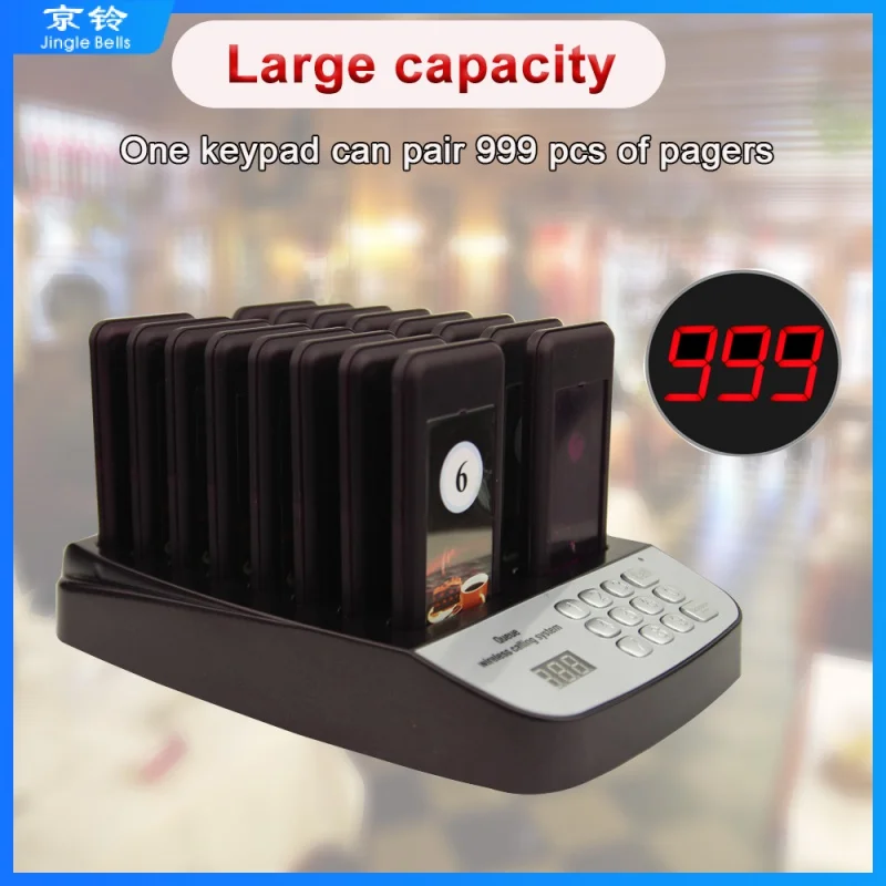 

Long Range Wireless Queue System For Fast Food Restaurant 16 Coaster Pagers Receiver & 1 Keyboard Transmitter