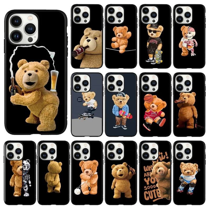 

Teddy Bear Couple Cartoon Frosted Phone Case for iPhone 14 13 12 11 Pro MAX X XS Max XR Mini SE2022 6S 7 8 Plus Black Case