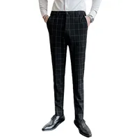 Business Plaid Striped Suit Pants Size 4XL-S Men Wedding Party Groom Dress Trousers Black / Grey / Burgundy / Navy Blue