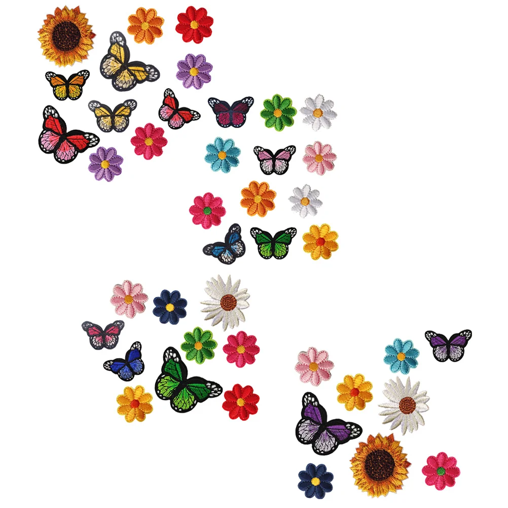 

42 Pcs Butterfly Flower Patch Cartoon Patches Clothes Sunflower Decals DIY Decors Lovely Embroidered Exquisite Applique