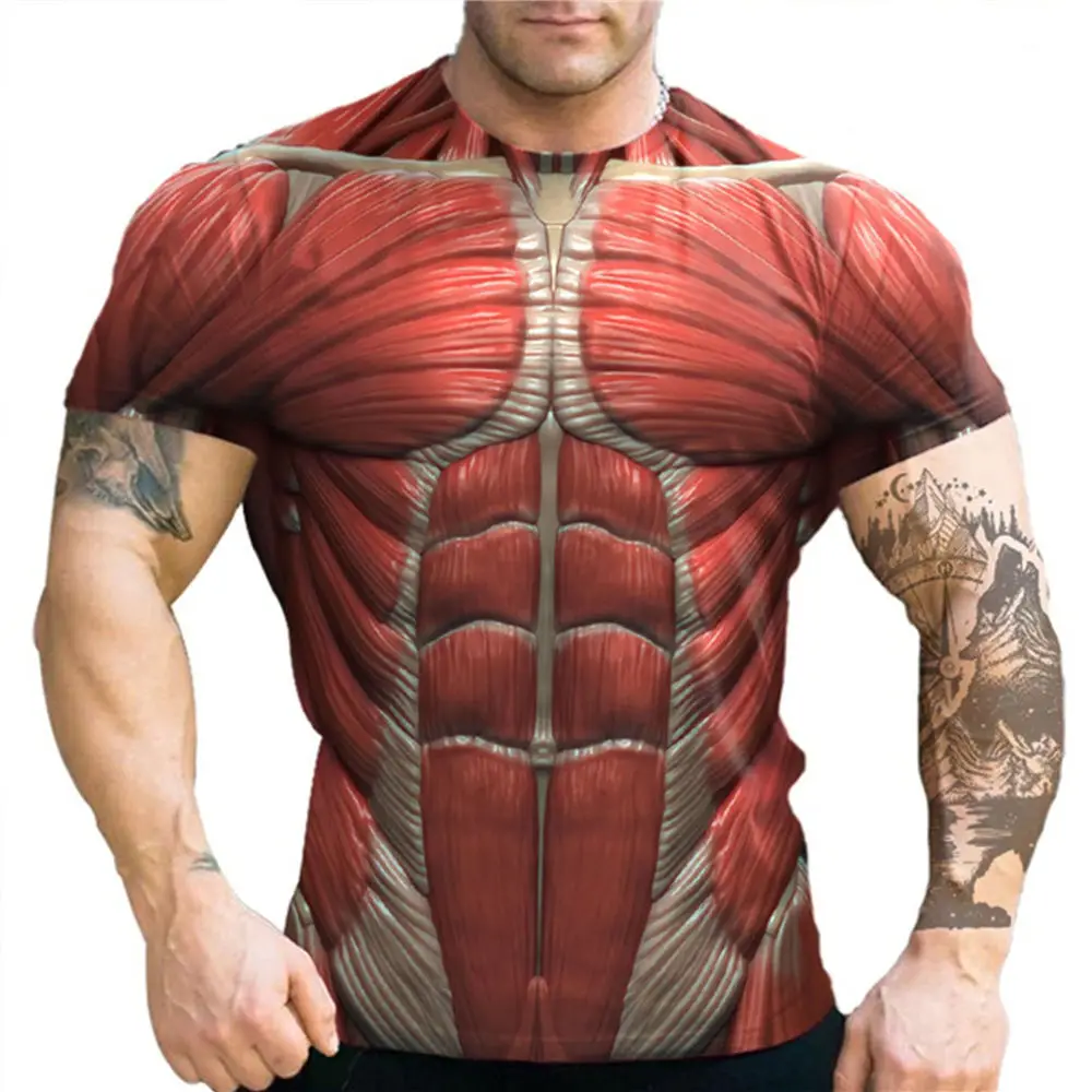 

2022 Fashion Male Skeleton Internal Organs Muscle 3D Printed Round Neck Short-Sleeved T-Shirt Anime Funny Party Men T Shirt