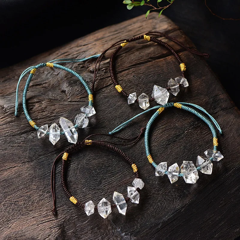 Natural Herkimer Double Pointed Raw Stone Crystal Bracelet for Women Men Crystal Sparkling Diamond  Bangles Lucky Jewelry Gifts