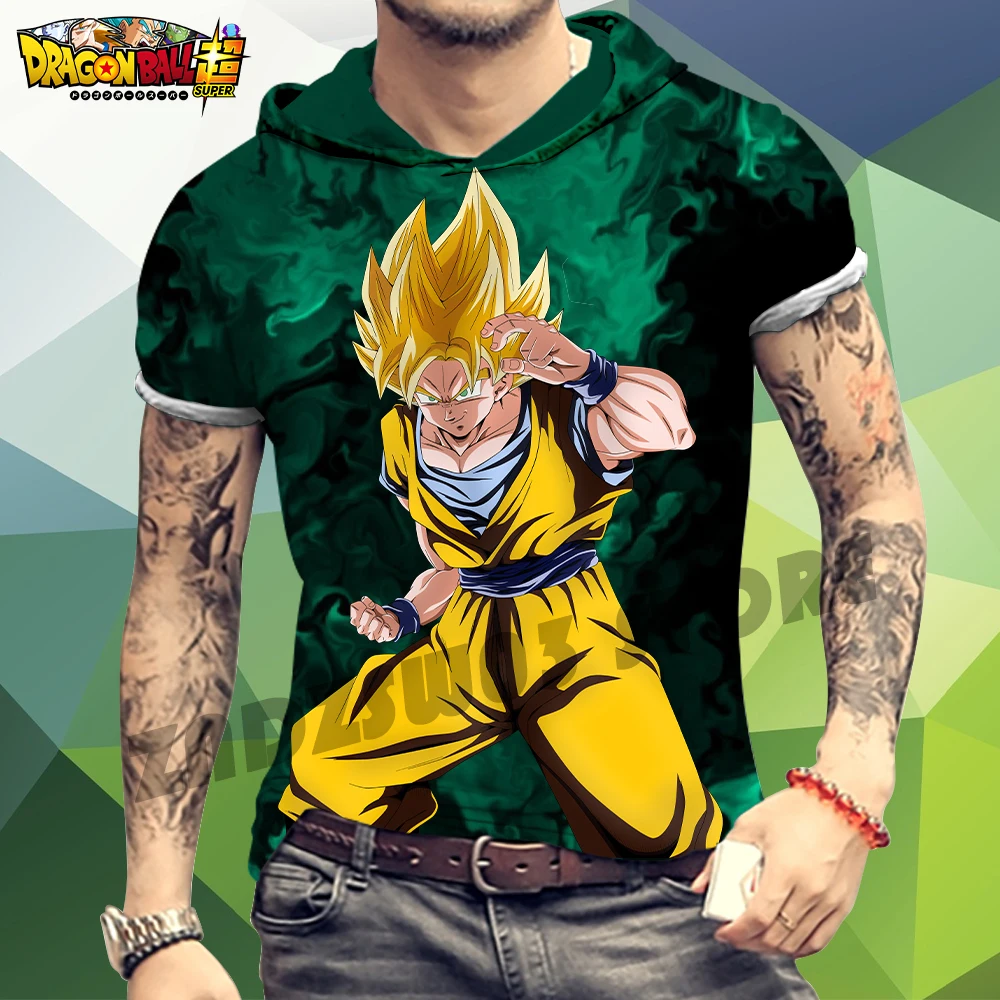 

Summer Men's New Trend Short Sleeve Hoodie Anime Dragon-Ball 3D Printed Hoodie High Street Party Hip Hop Must-Have Men's T-Shirt