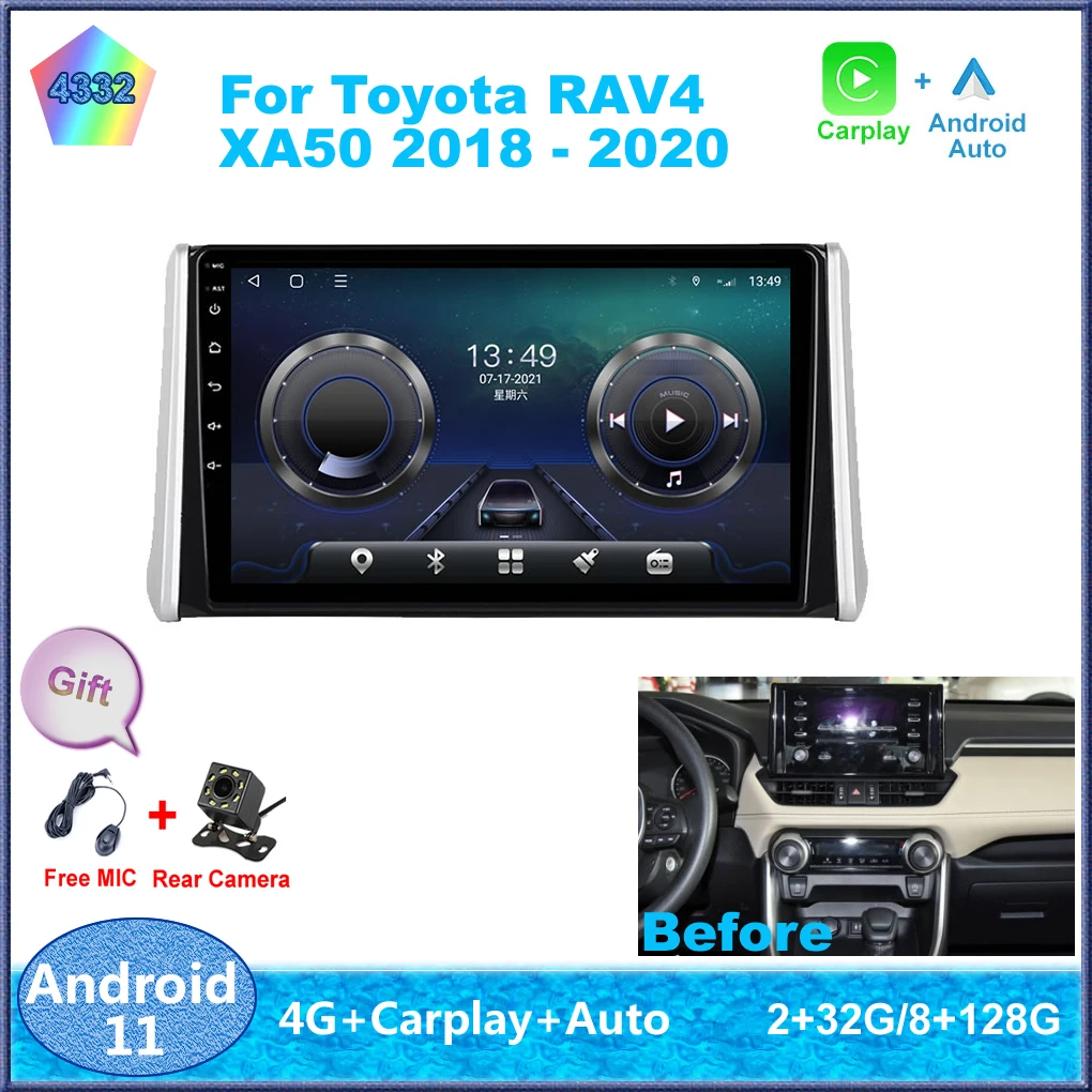 

10" For Toyota RAV4 XA50 2018 - 2020 Android 11 Carplay Auto 4G Sim WiFi DSP RDS Car Radio Stereo Multimedia Video Player GPS