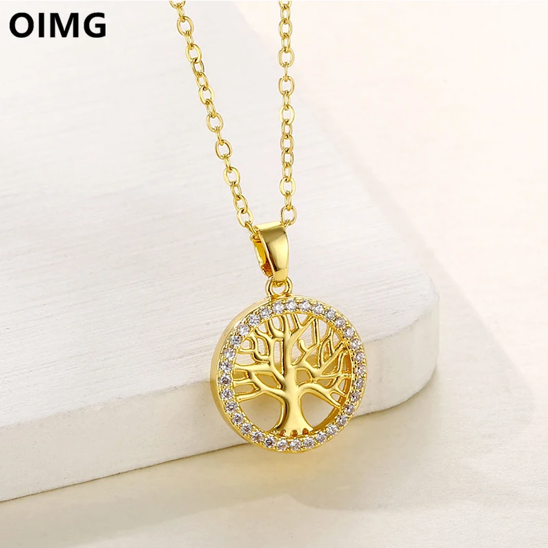 Ожерелье из нержавеющей стали OIMG 316L популярное колье круглой полой жизни подвеска Neckalace дерево кулон для женщин пару ювелирных изделий ручной работы