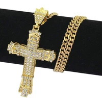 luxury cuba chain hip hop full diamond retro hollowed out cross pendant necklace for women 2022 new korean fashion jewelry gifts